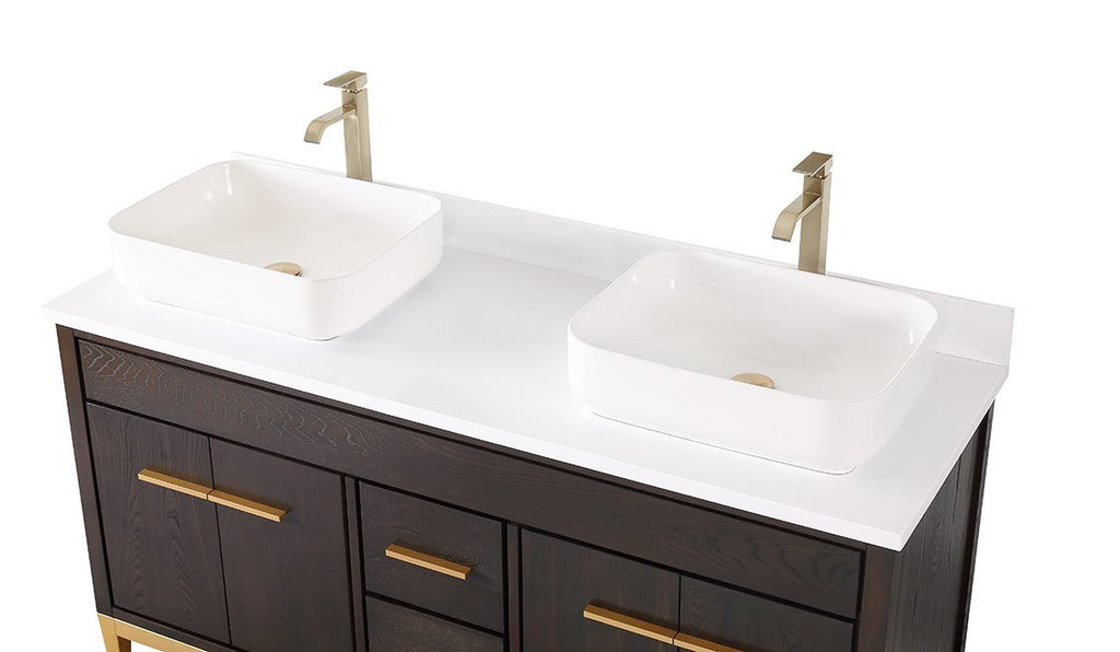 60" Tennant Brand Vessel sink White Beatrice Double Sink Vanity
