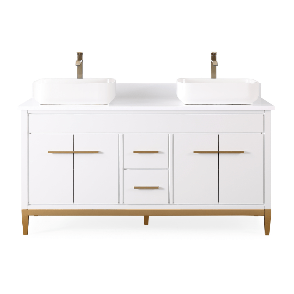 60" Tennant Brand Vessel sink White Beatrice Double Sink Vanity