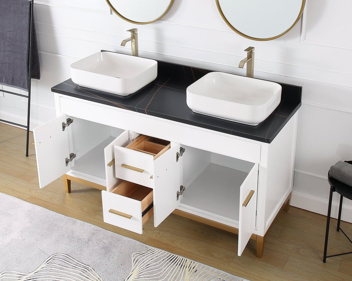 60" Tennant Brand Vessel sink White Beatrice Double Sink Vanity