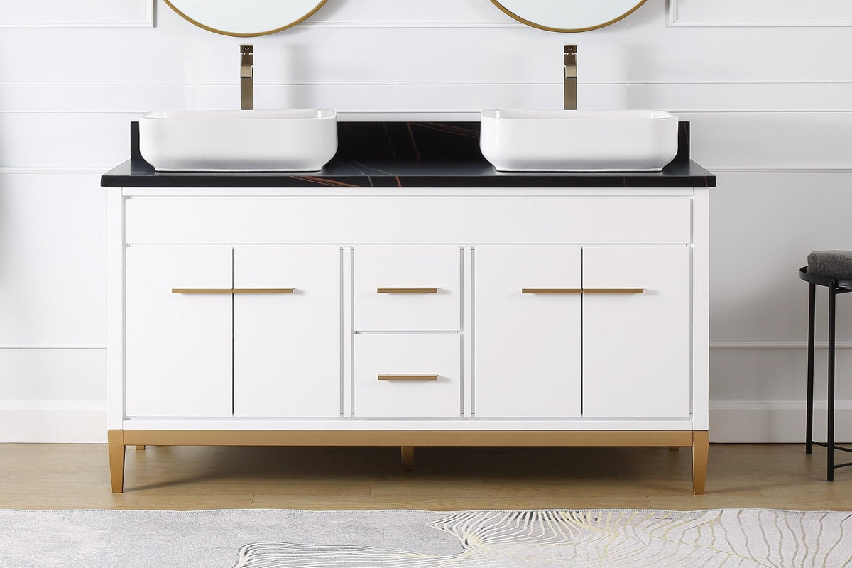 60" Tennant Brand Vessel sink White Beatrice Double Sink Vanity