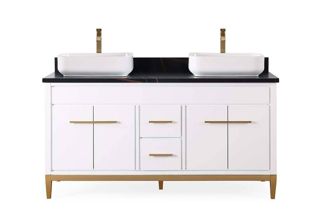 60" Tennant Brand Vessel sink White Beatrice Double Sink Vanity