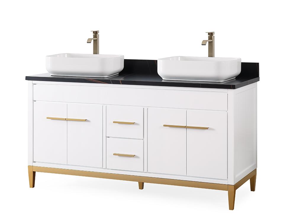 60" Tennant Brand Vessel sink White Beatrice Double Sink Vanity