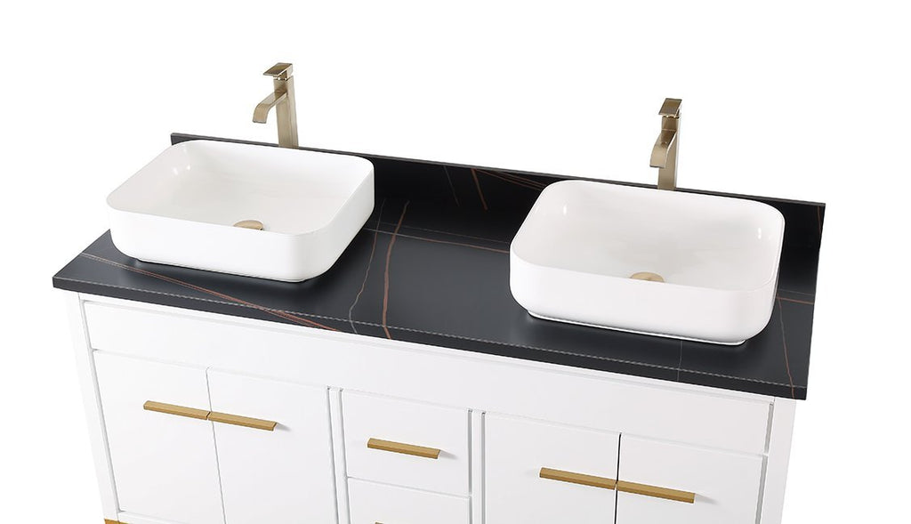 60" Tennant Brand Vessel sink White Beatrice Double Sink Vanity