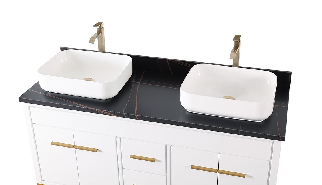 60" Tennant Brand Vessel sink White Beatrice Double Sink Vanity