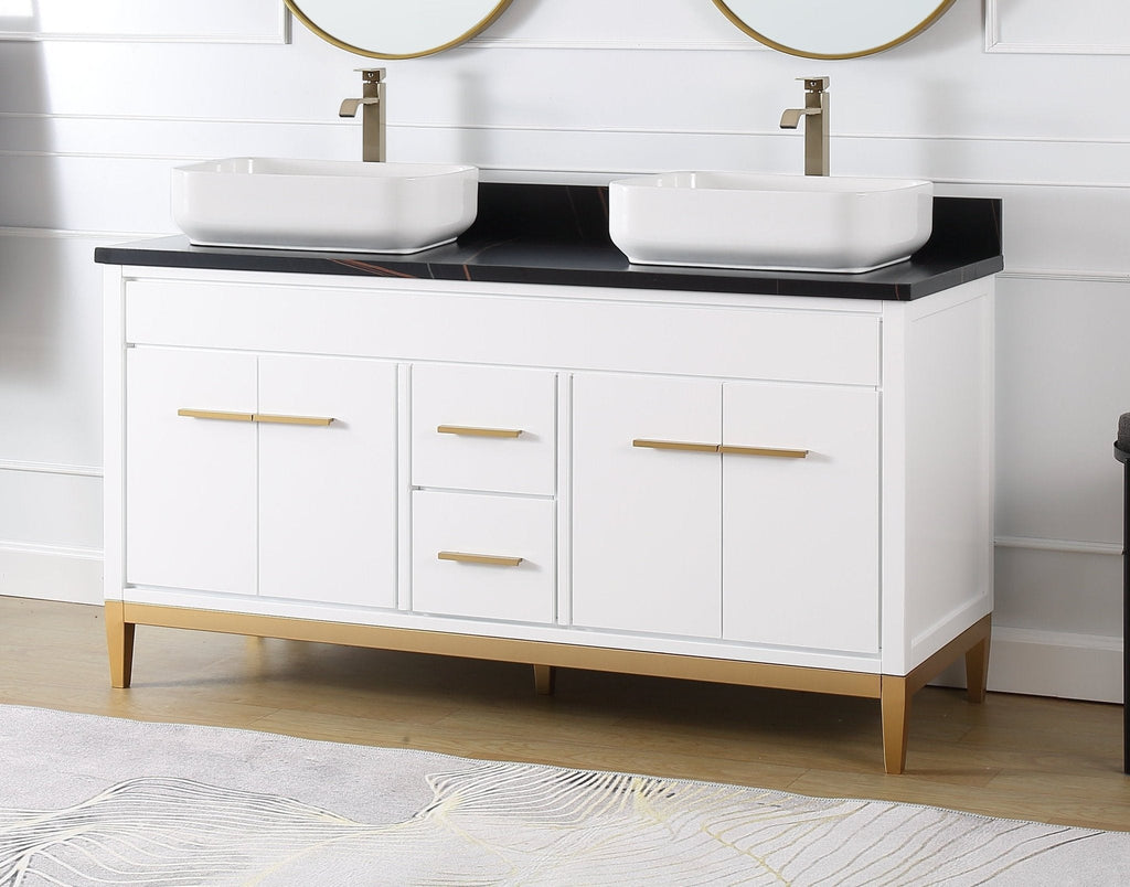 60" Tennant Brand Vessel sink White Beatrice Double Sink Vanity