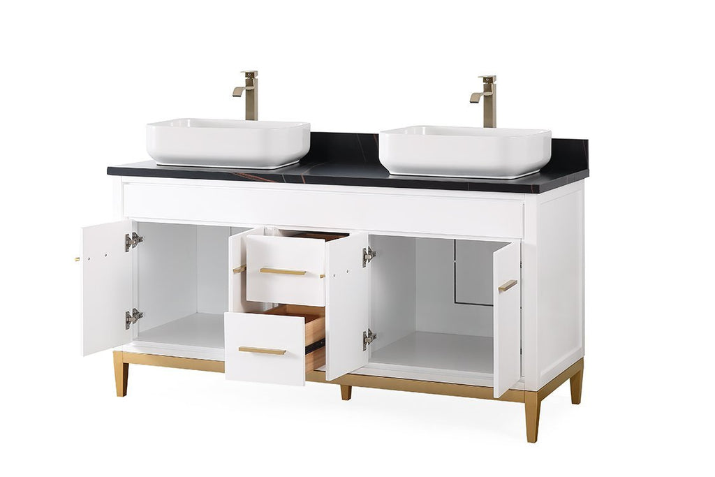60" Tennant Brand Vessel sink White Beatrice Double Sink Vanity