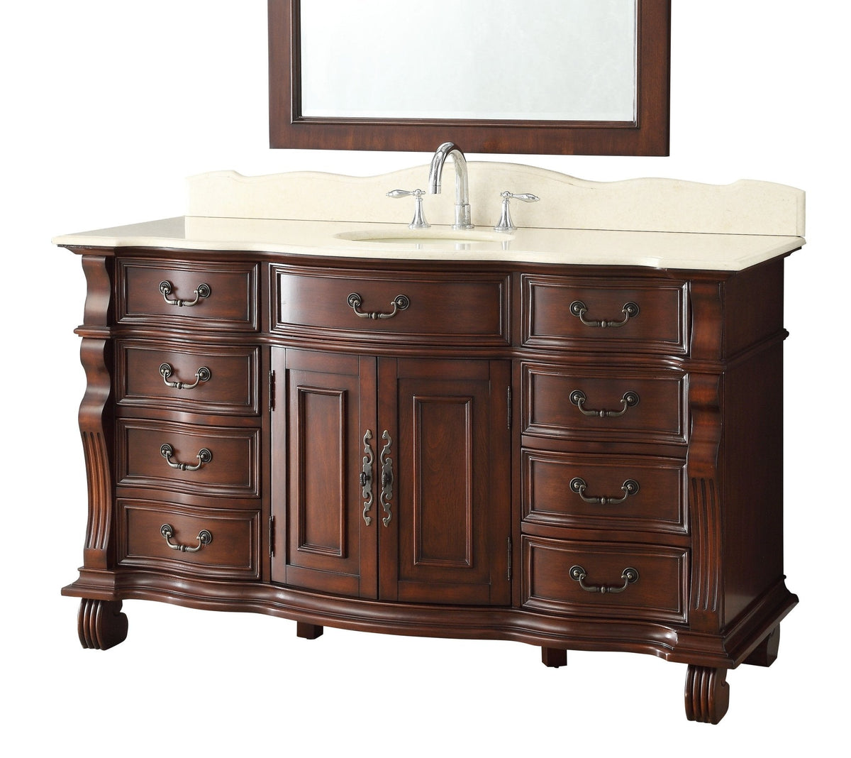 60 inch Antique Style Cherry Wood Hopkinton Bathroom Sink Vanity Creama Mafil Stone Top