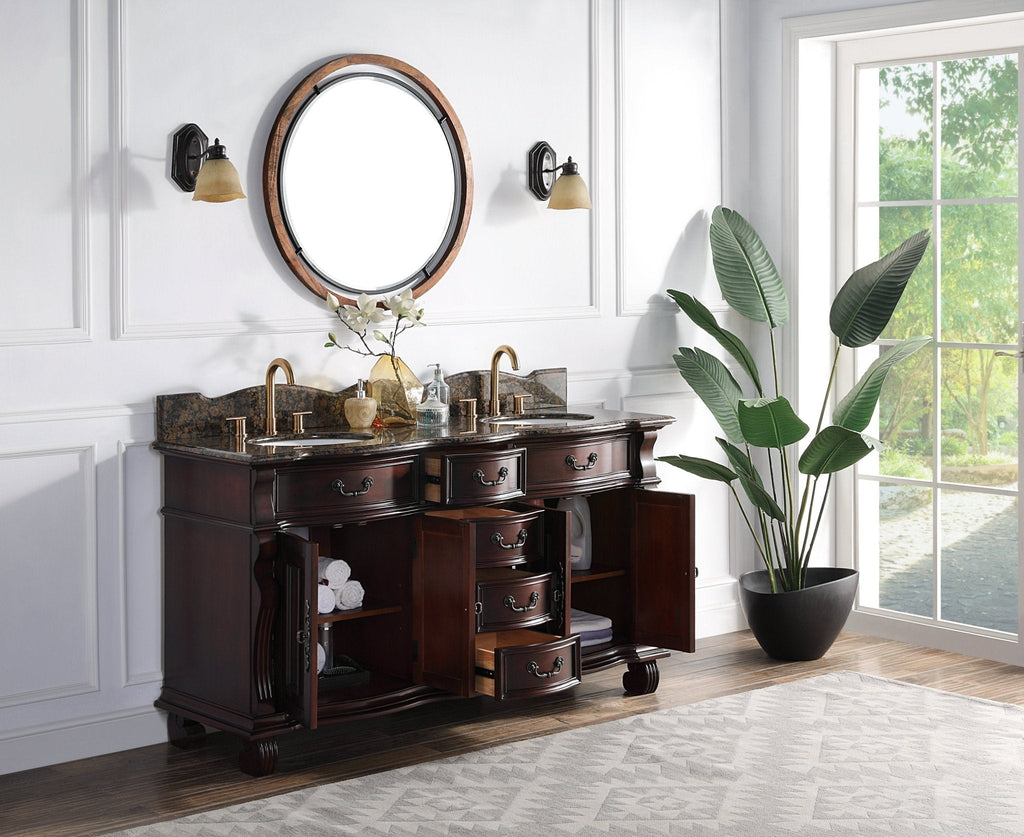 64" Traditional Style Cherry Wood Hopkinton Double Sink Bathroom Vanity