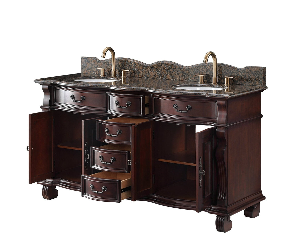64" Traditional Style Cherry Wood Hopkinton Double Sink Bathroom Vanity