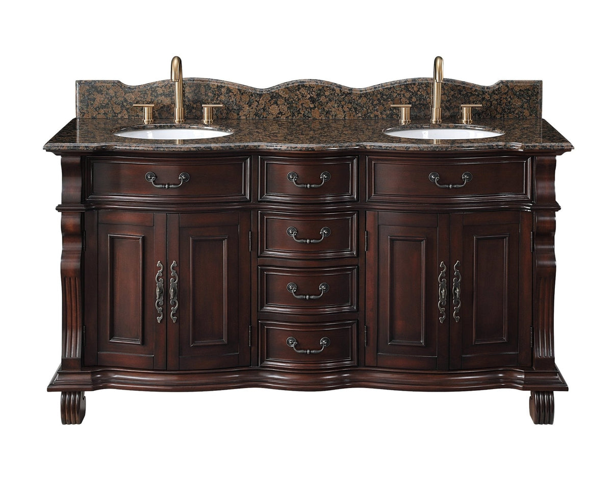 64" Traditional Style Cherry Wood Hopkinton Double Sink Bathroom Vanity