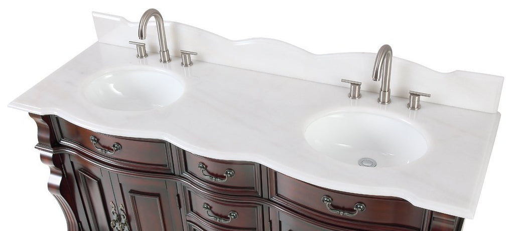64" Traditional Style Cherry Wood Hopkinton Double Sink Bathroom Vanity