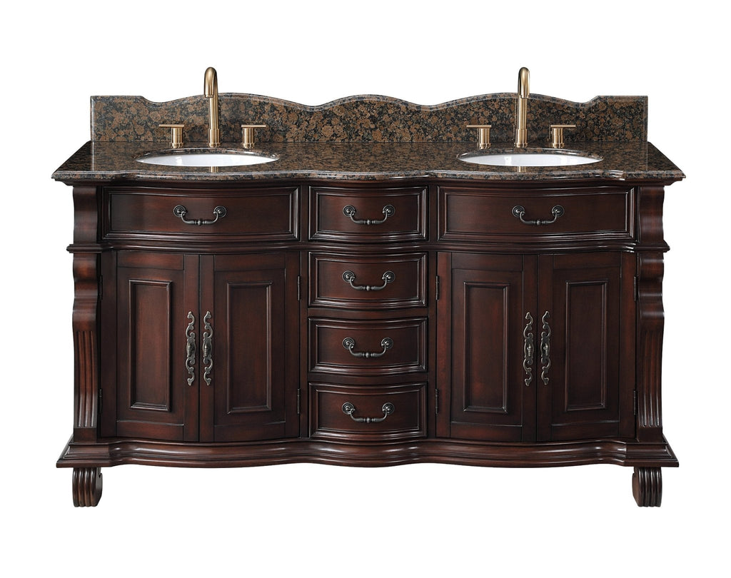 64" Traditional Style Cherry Wood Hopkinton Double Sink Bathroom Vanity