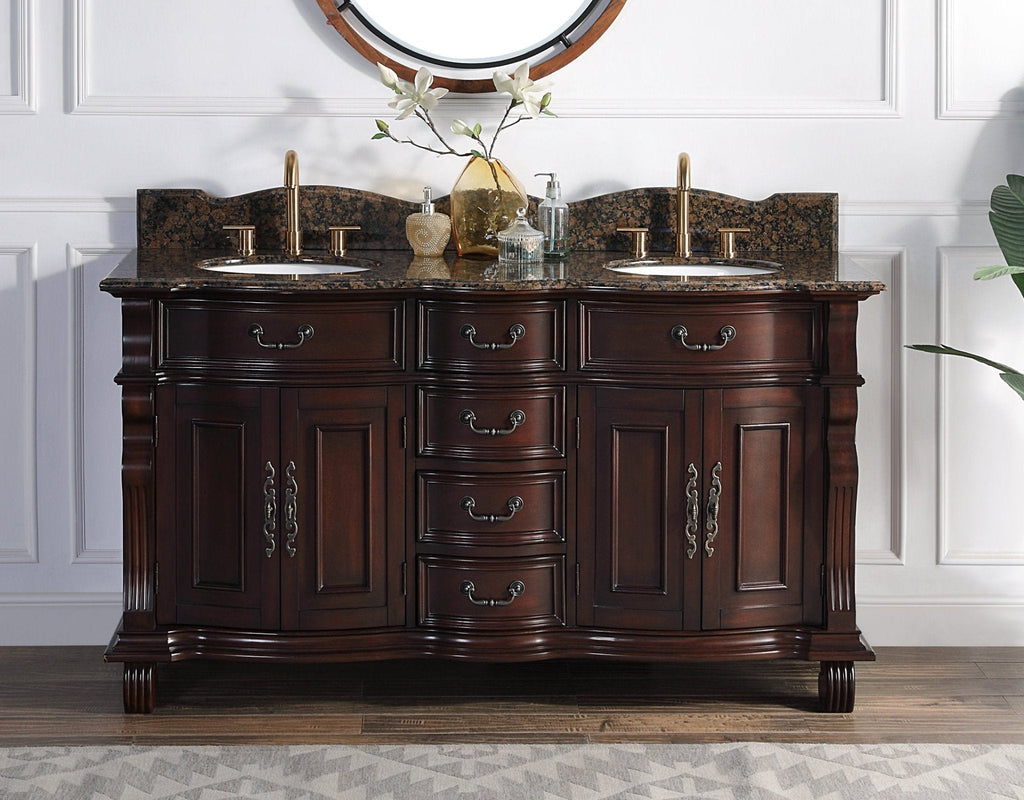 64" Traditional Style Cherry Wood Hopkinton Double Sink Bathroom Vanity