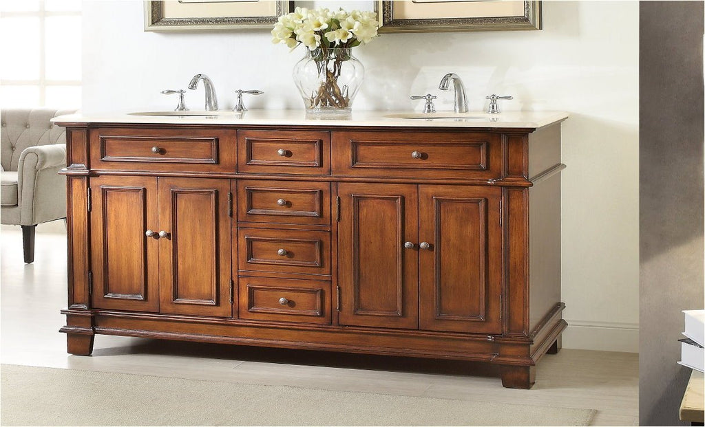 70 Inch Sanford Antique Wood Double Sink Bathroom Vanity - Benton Collection