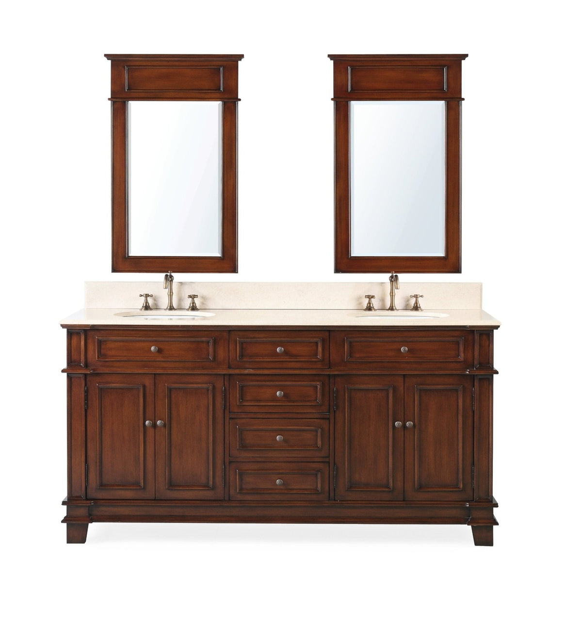 70 Inch Sanford Antique Wood Double Sink Bathroom Vanity - Benton Collection