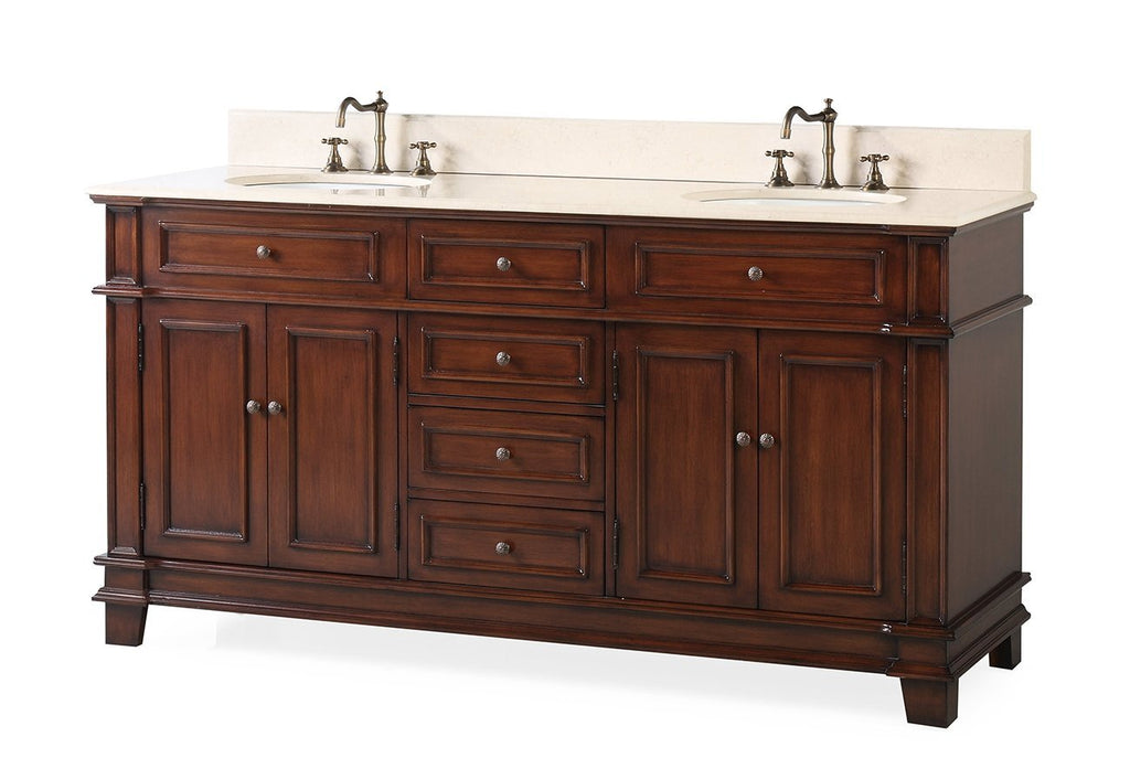 70 Inch Sanford Antique Wood Double Sink Bathroom Vanity - Benton Collection