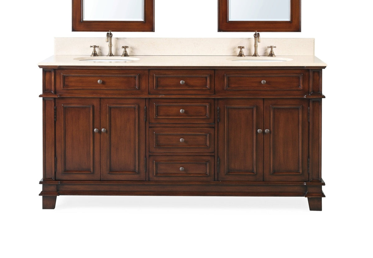 70 Inch Sanford Antique Wood Double Sink Bathroom Vanity - Benton Collection