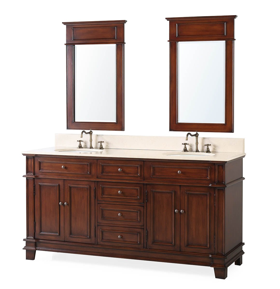 70 Inch Sanford Antique Wood Double Sink Bathroom Vanity - Benton Collection
