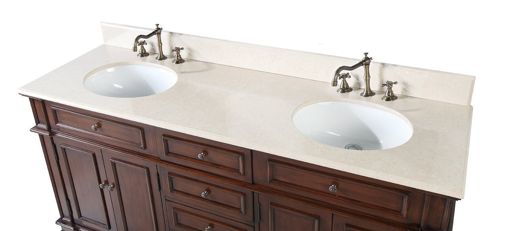 70 Inch Sanford Antique Wood Double Sink Bathroom Vanity - Benton Collection