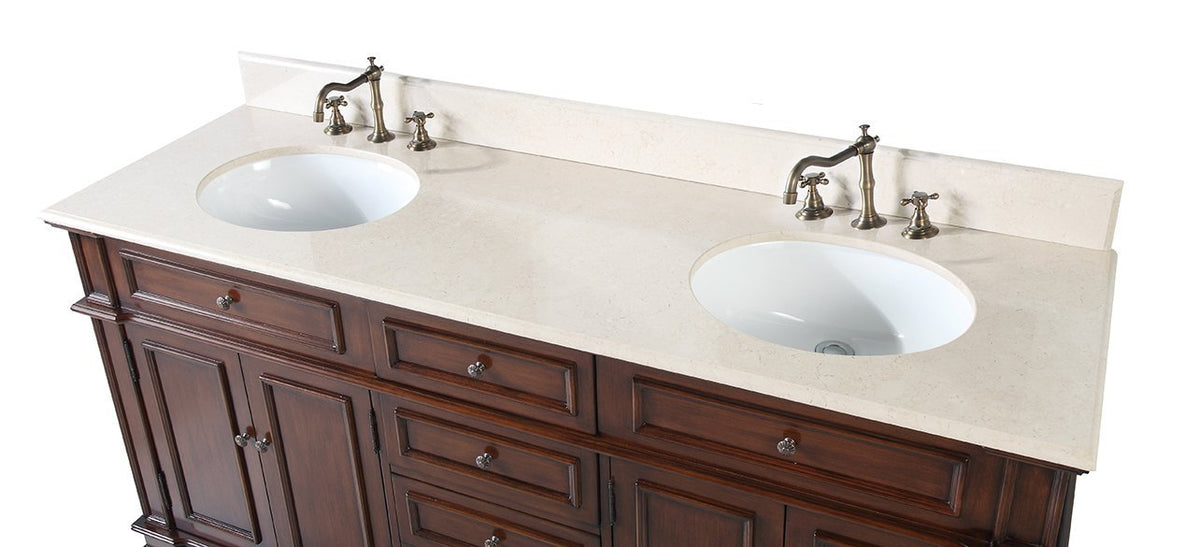 70 Inch Sanford Antique Wood Double Sink Bathroom Vanity - Benton Collection