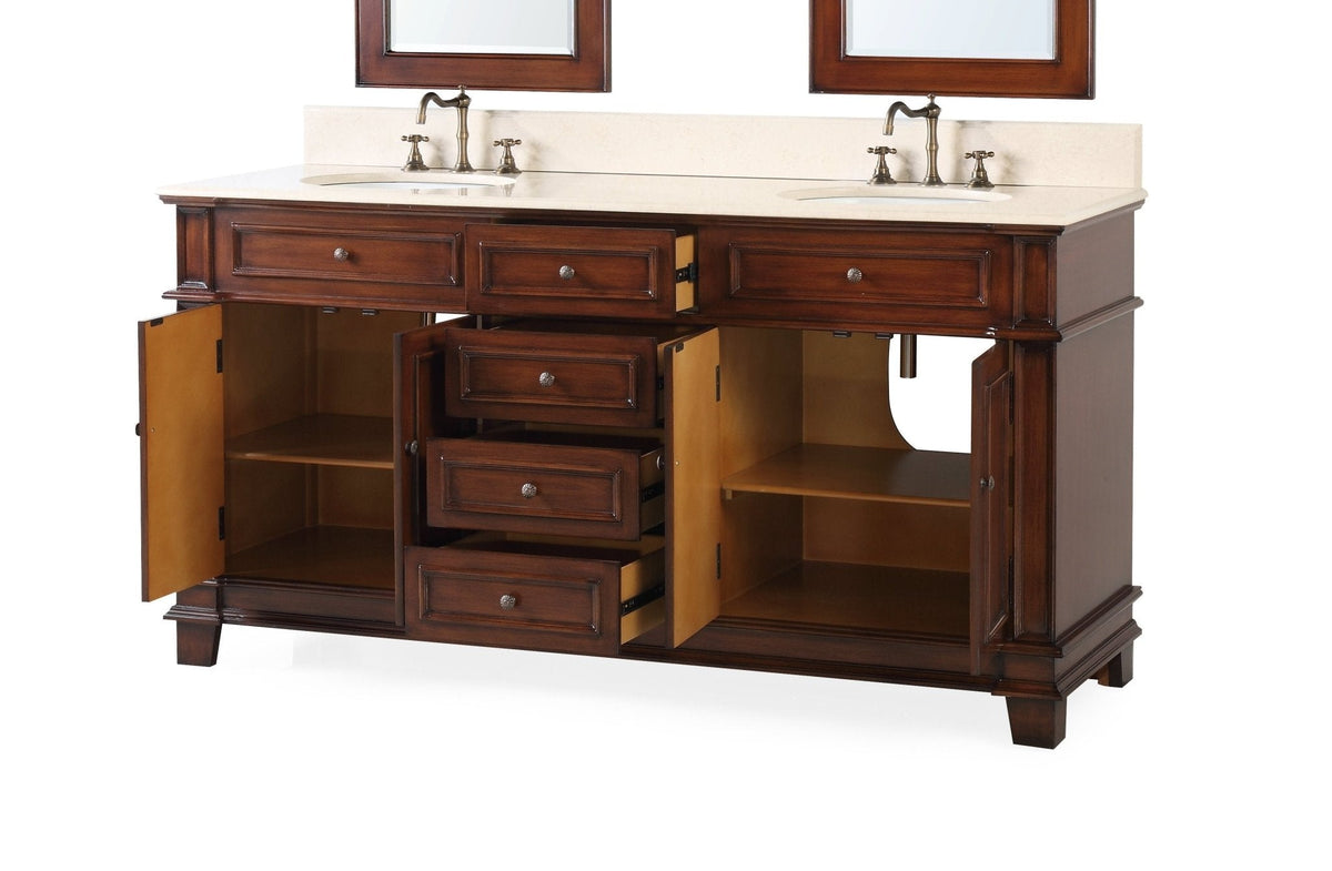 70 Inch Sanford Antique Wood Double Sink Bathroom Vanity - Benton Collection