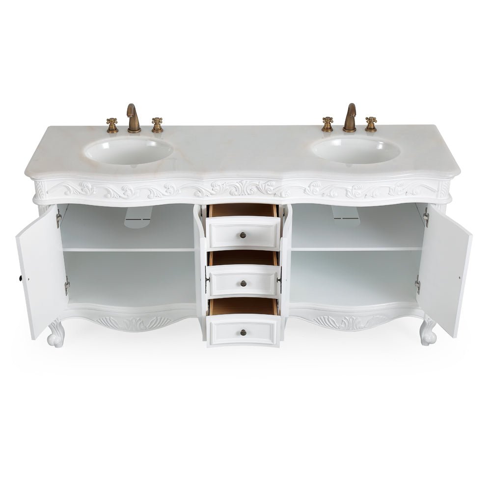 72 Inch Antique White Traditional Style Double Sink White Top Beckham Bathroom Vanity