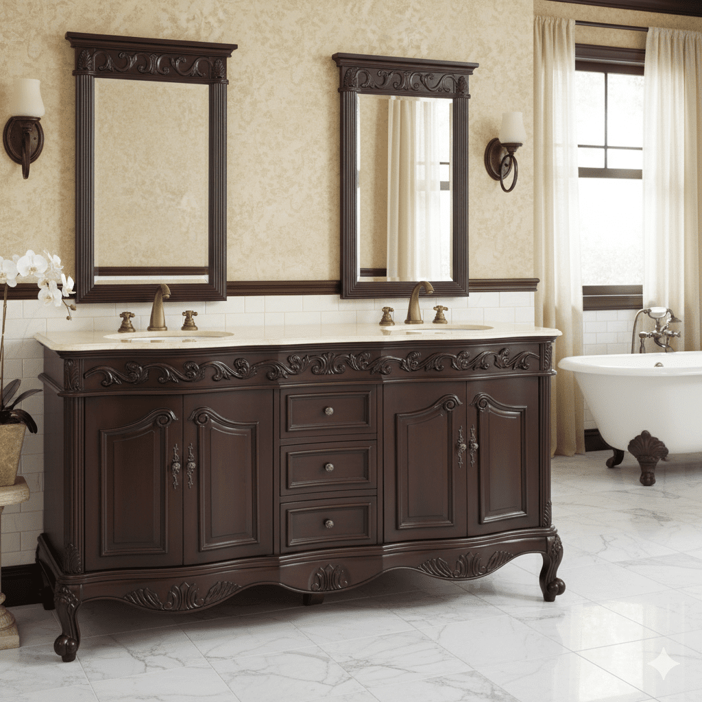 72 Inch Brown Antique Traditional Style Double Sink Cream Top Beckham Bathroom Vanity