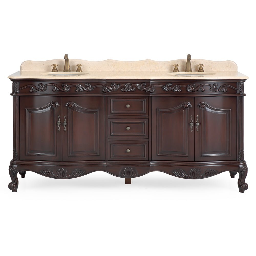72 Inch Brown Antique Traditional Style Double Sink Cream Top Beckham Bathroom Vanity