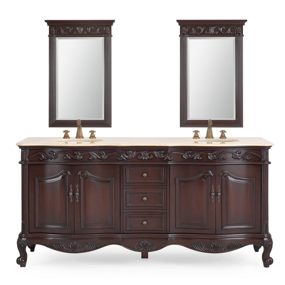 72 Inch Brown Antique Traditional Style Double Sink Cream Top Beckham Bathroom Vanity
