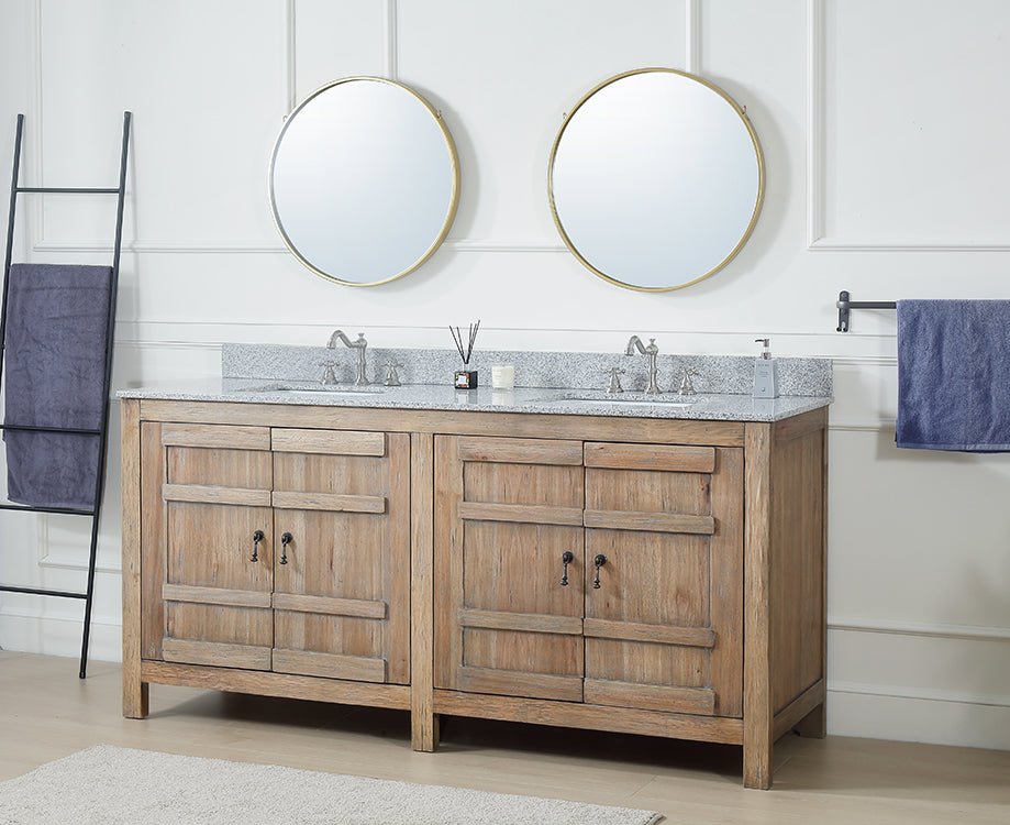 72 Inch Natural Wood Artisan Style Double Sink Lindor Bathroom Vanity