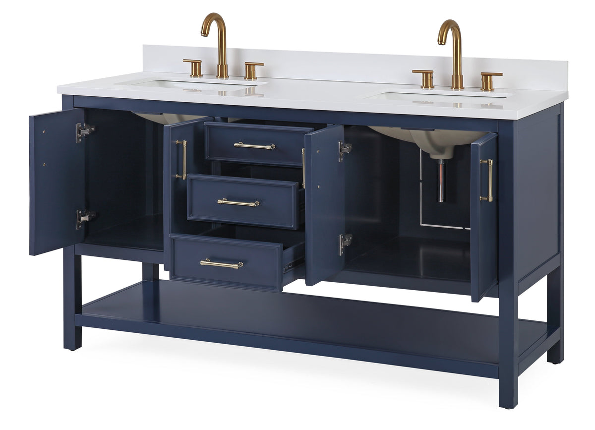 60" Tennant Brand Navy Blue Double Sink Bathroom Vanity - Felton