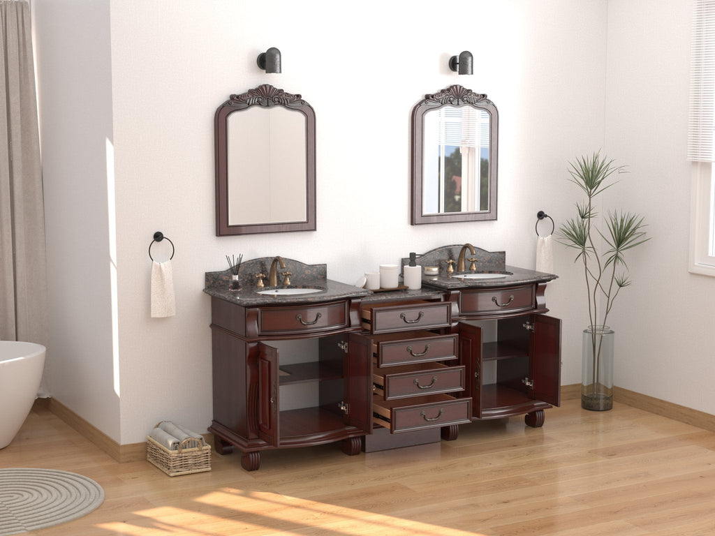 78 Inch Traditional Style Solid Wood Hopkinton Double Sink Bathroom Vanity Set With Baltic Brown Top