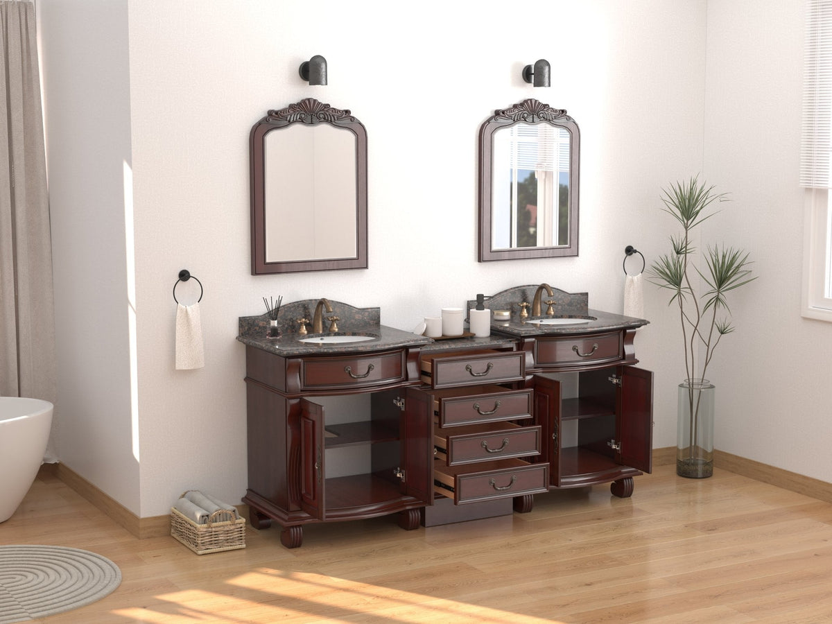 78 Inch Traditional Style Solid Wood Hopkinton Double Sink Bathroom Vanity Set With Baltic Brown Top