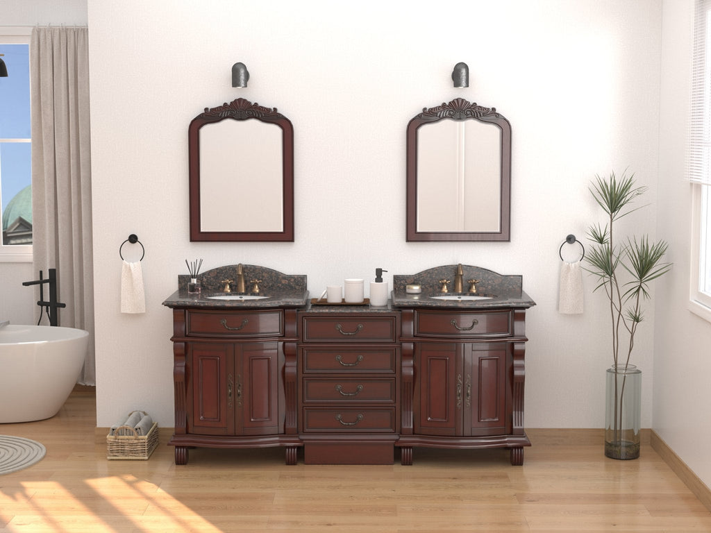 78 Inch Traditional Style Solid Wood Hopkinton Double Sink Bathroom Vanity Set With Baltic Brown Top