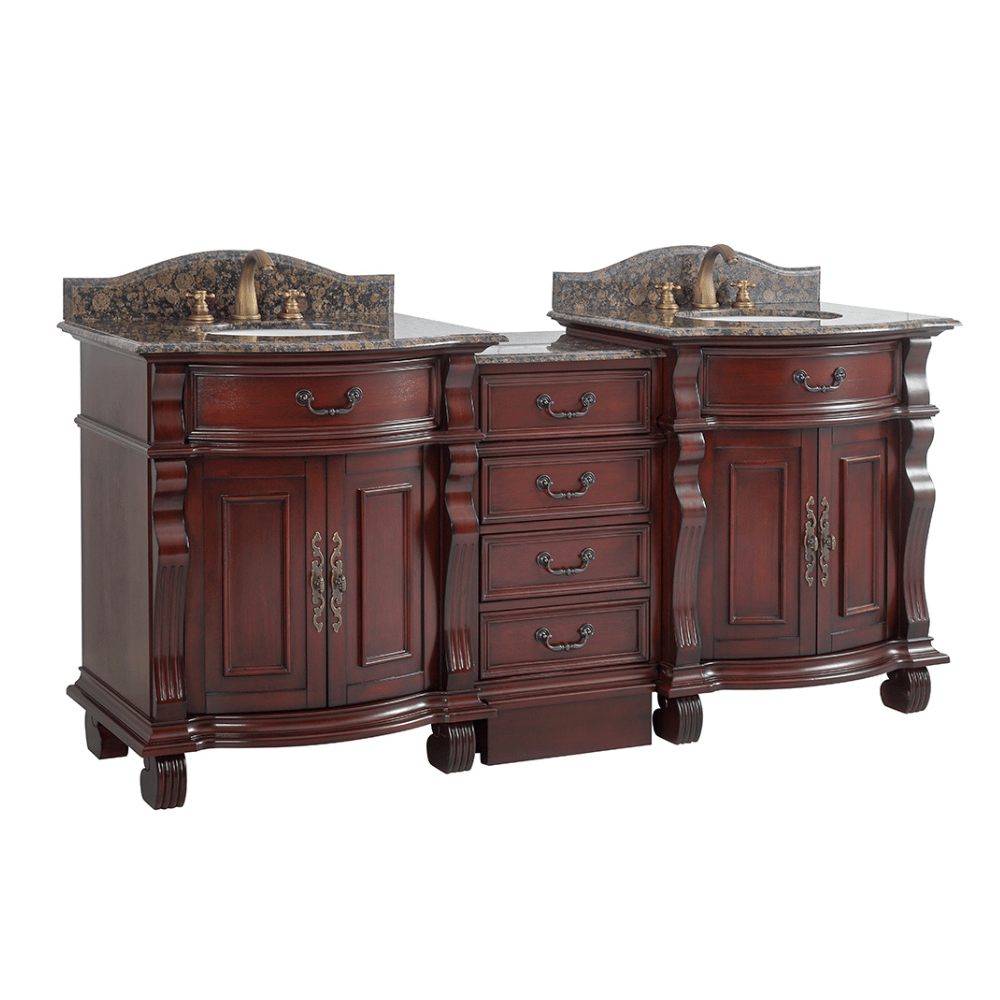 78 Inch Traditional Style Solid Wood Hopkinton Double Sink Bathroom Vanity Set With Baltic Brown Top