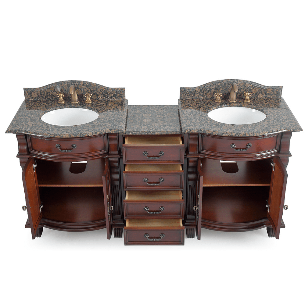 78 Inch Traditional Style Solid Wood Hopkinton Double Sink Bathroom Vanity Set With Baltic Brown Top