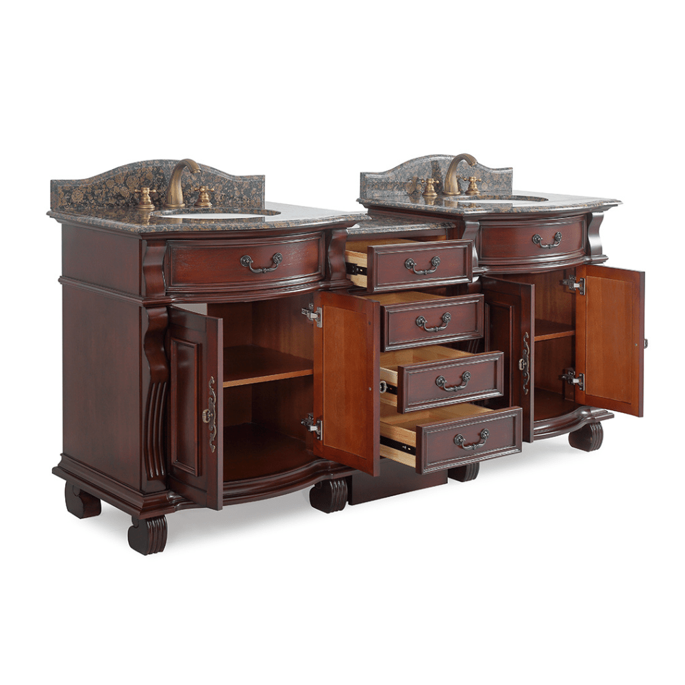 78 Inch Traditional Style Solid Wood Hopkinton Double Sink Bathroom Vanity Set With Baltic Brown Top