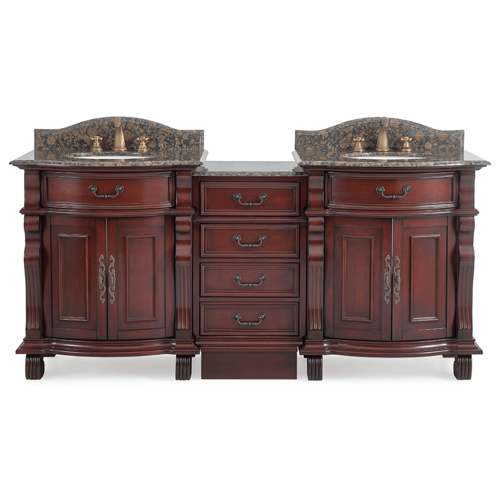 78 Inch Traditional Style Solid Wood Hopkinton Double Sink Bathroom Vanity Set With Baltic Brown Top