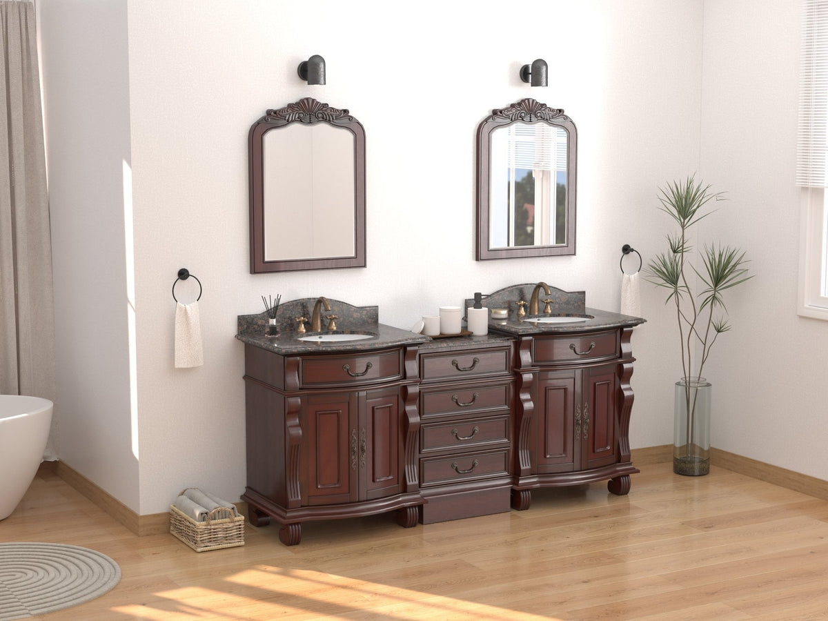 78 Inch Traditional Style Solid Wood Hopkinton Double Sink Bathroom Vanity Set With Baltic Brown Top