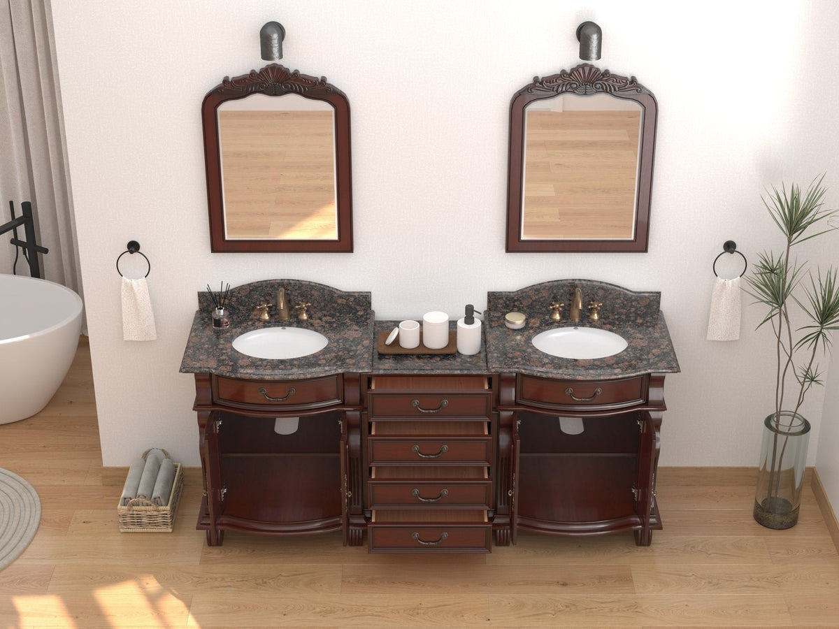78 Inch Traditional Style Solid Wood Hopkinton Double Sink Bathroom Vanity Set With Baltic Brown Top