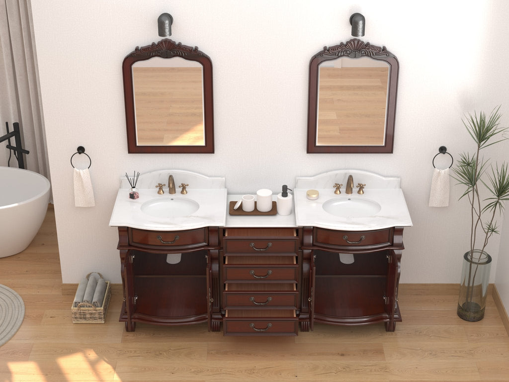 78 Inch Traditional Style Solid Wood Hopkinton Double Sink Bathroom Vanity Set With White Marble Top