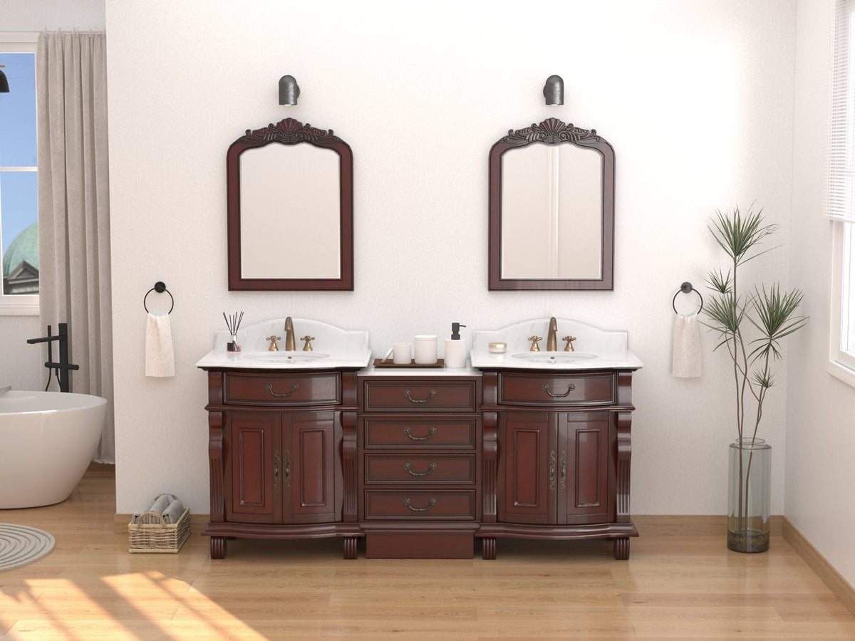 78 Inch Traditional Style Solid Wood Hopkinton Double Sink Bathroom Vanity Set With White Marble Top