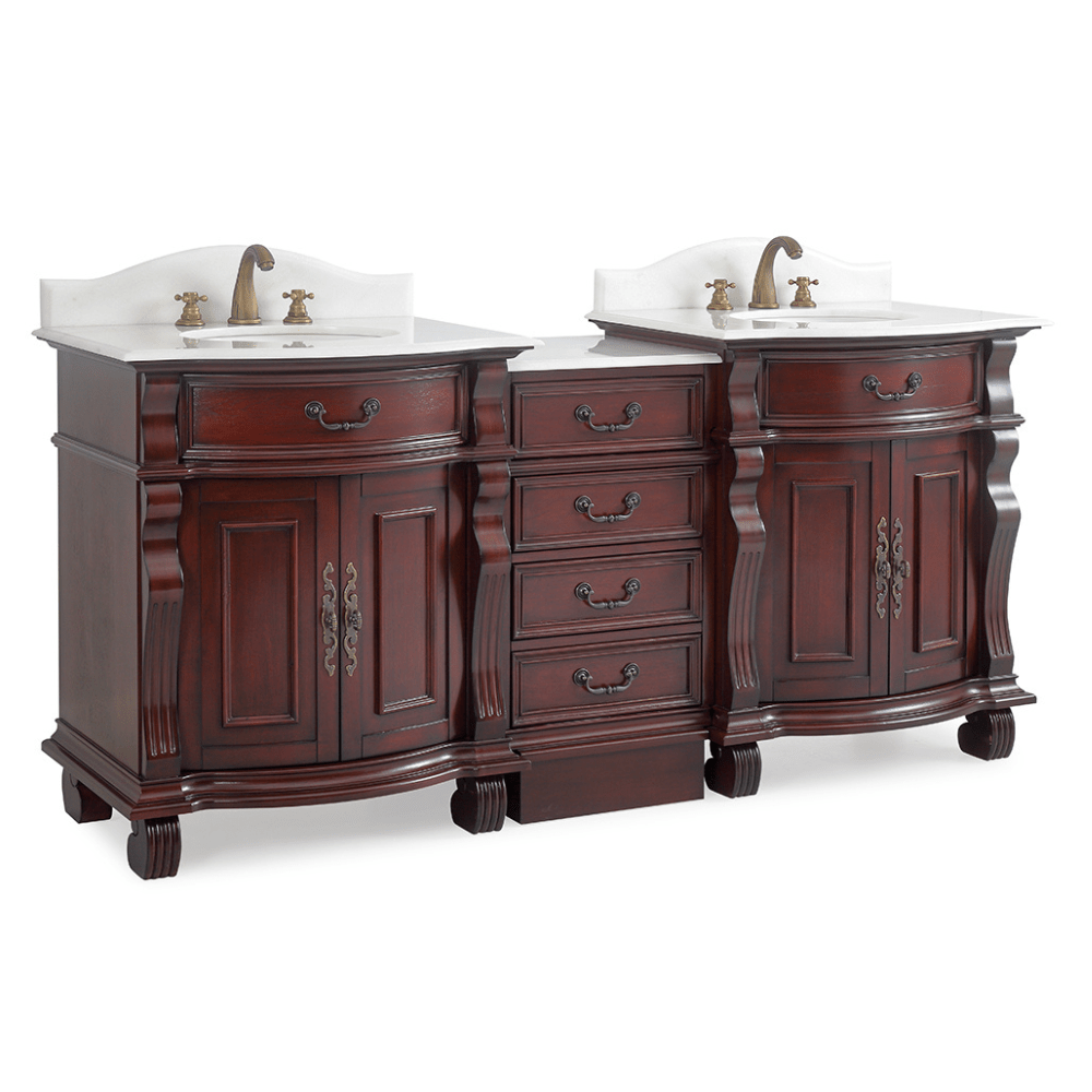 78 Inch Traditional Style Solid Wood Hopkinton Double Sink Bathroom Vanity Set With White Marble Top