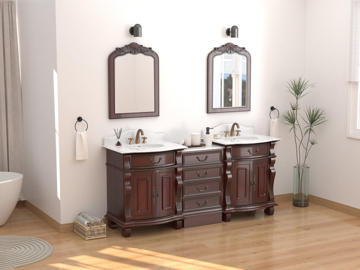 78 Inch Traditional Style Solid Wood Hopkinton Double Sink Bathroom Vanity Set With White Marble Top