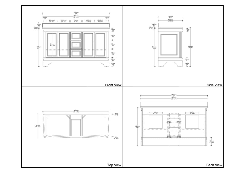 60 Inch Traditional Light Beige Oak Wood Sesto Bathroom Vanity, Double Sink, White Quartz Top, Fully Assembled