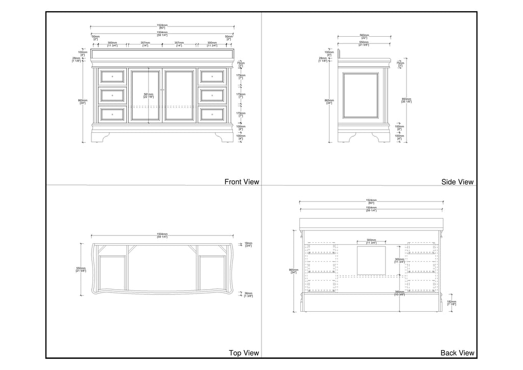 60 Inch Traditional Light Beige Oak Wood Sesto Bathroom Vanity, Single Sink, White Quartz Top, Fully Assembled