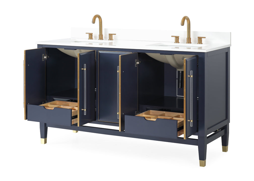 60" Tennant Brand Navy Blue Bertone Double Bathroom Sink Vanity