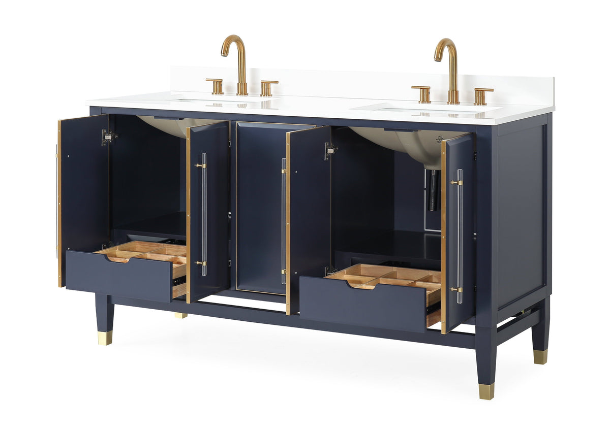 60" Tennant Brand Navy Blue Bertone Double Bathroom Sink Vanity