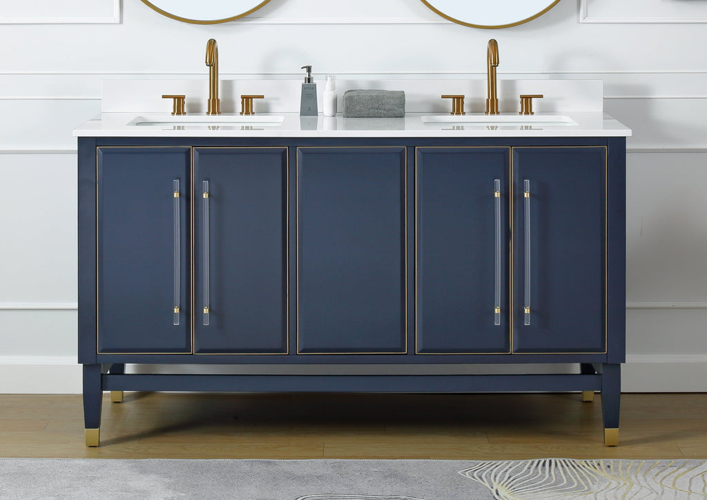 60" Tennant Brand Navy Blue Bertone Double Bathroom Sink Vanity