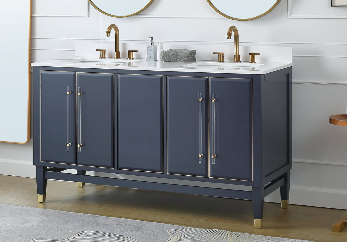 60" Tennant Brand Navy Blue Bertone Double Bathroom Sink Vanity